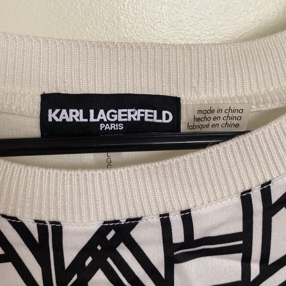 Karl Lagerfeld Paris Geometric Print Ruffle Trim Sleeveless Top Size L - Picture 3 of 9